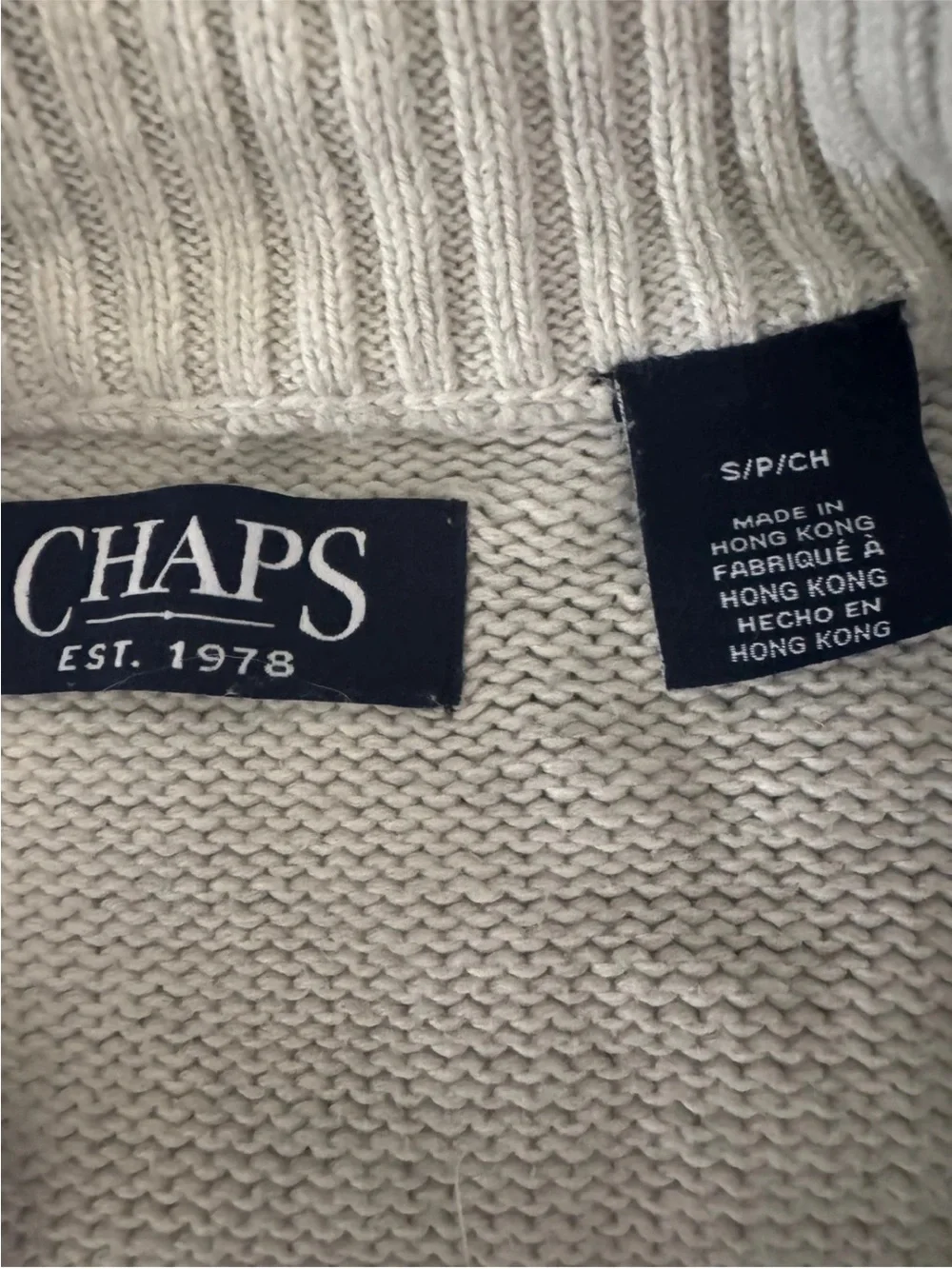 CHAPS Nordic Sweater Men’s S Ivory Fair Isle Mock Neck Cotton